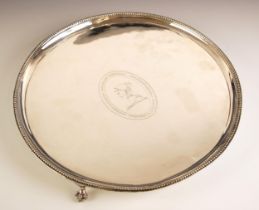 A George III silver salver, Elizabeth Jones, London 1782, the beaded rim enclosing oval cartouche,