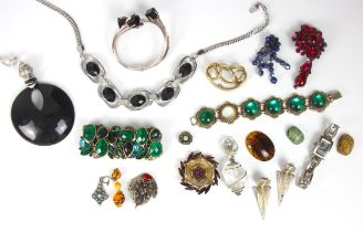 A selection of costume jewellery, including Indian style white metal necklaces, paste set bangles