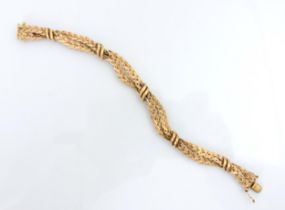 An Italian UnoAErre 9ct rose gold bracelet, the double plaited strands with five openwork detailed