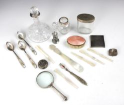 A selection of assorted silver and silver plate mounted items, to include: a silver collared