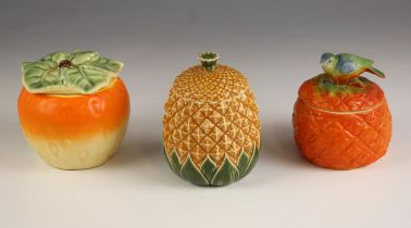 A Royal Doulton preserve pot and cover, mid 20th century, modelled as a pineapple, printed maker's