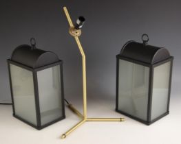 A Flos IC Lights table lamp in gold finish, lacking shade, 45cm high, with a pair of contemporary '