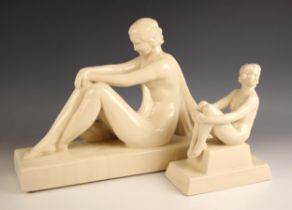 A French Art Deco style figure by L & V Ceram, 20th century, modelled as a seated female nude with