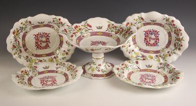 A Copeland & Garrett armorial fruit service, early 19th century, comprising a comport with shaped