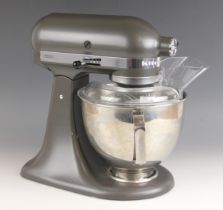 An American Kitchen Aid 'Artisan' food mixer, finished in slate grey, with metal mixing bowl, 33cm