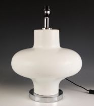 A Heal's of London marble table lamp base, of cylindrical form, leading to a brass stem, retailer'