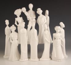 Eleven Spode blanc de chine figures, 20th century, each designed by Pauline Shone, to include: '