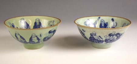 A near pair of Chinese porcelain bowls, Wanli (1573-1620) six character mark but later, each of