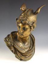 After Jean Jules Salmson (French, 1823-1902), a gilt bronze bust modelled as Hermes (Mercury in