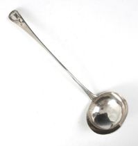 A George III Old English pattern silver soup ladle, possibly James Wilks, London 1775, the