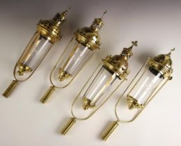 Four brass ecclesiastical processional swinging lantern heads, 20th century, each with similar