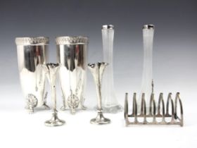 A selection of silver and silver plated items, to include a George VI silver six division toast rack
