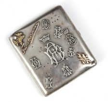 A 19th century Russian silver souvenir cigarette case, Moscow, the rectangular case with applied