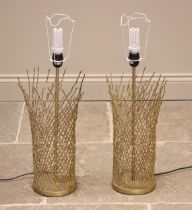 A pair of contemporary gilt metal table lamps, formed as naturalistic entwined twigs, 57cm high at