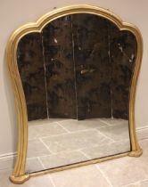 A 19th century giltwood over mantel mirror, the moulded frame of trefoil and waisted form, 145cm H x