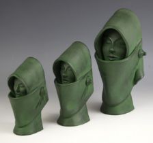 Three graduated Sardinian lady sculptures, 20th century, each depicting the head of a Sardinian lady