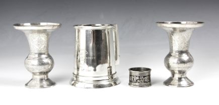 A white metal tankard, 20th century, inscribed 'Easy Does It The Baron's Trophy Won By S.Hill
