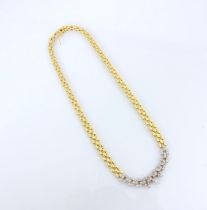 A yellow metal and diamond set bespoke necklace, the yellow metal brick link chain with central