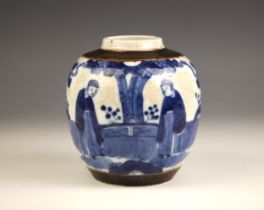 A Chinese porcelain blue and white craquelure ginger jar, 19th century, the ginger jar of high