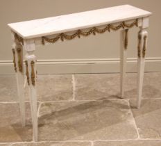 A painted Adam style marble top console table, mid 20th century, the rectangular marble top above