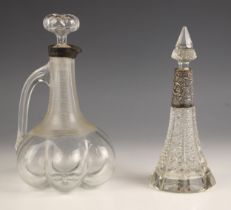 A Victorian silver mounted decanter, Hukin & Heath, Birmingham 1886, of lobed form, the neck with