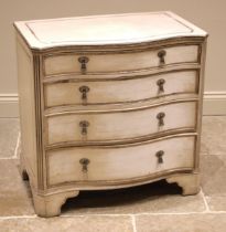 A George III style serpentine painted chest of drawers, mid 20th century, the top with a reeded edge