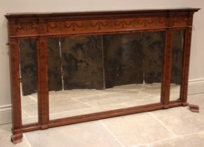 A satinwood Sheraton revival over mantel mirror, late 19th/early 20th century, the moulded Greek key