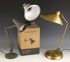 A Heal's 'Milton' adjustable desk lamp in brushed brass finish, 42cm high, with an Anglepoise Mini