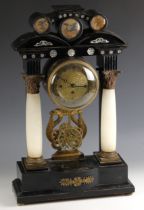 An Austrian Biedermeier portico clock, mid 19th century, of architectural form, the pediment inset