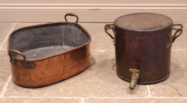 A 19th century copper fish kettle, of lozenge form, applied with loop handles, 66cm wide, along with