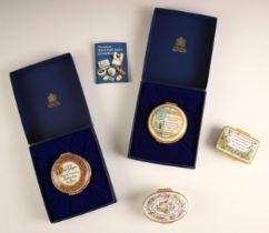 Four Halcyon Days Enamels pill boxes, 20th century, to include: ' The Lord's Prayer', the hinged