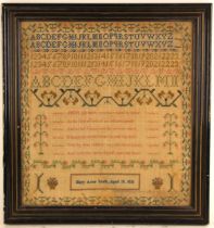 A William IV needlework sampler worked by Mary Anne Smith, aged 10, and dated 1836, embroidered with