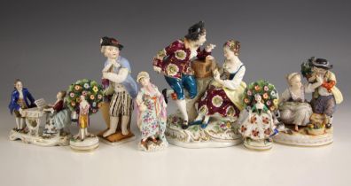 Seven continental porcelain figures and figural groups, 19th century and later, to include: an