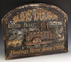 A reproduction painted sign advertising the 'Elias Godson River Boat', late 20th century, the