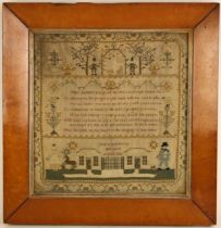 A George IV needlework sampler worked by Mary Ann Prictor and dated 'August 1820', embroidered