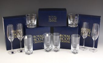 CRICKET INTEREST: Four Royal Scot Crystal champagne flutes, each etched with ‘MCC 2020’ (
