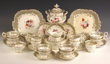 A Rockingham style porcelain part tea and coffee service, 19th century, comprising: a sucriere and