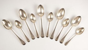 A set of five Edwardian silver Old English pattern dessert spoons, ‘JHB’ London 1907, of typical