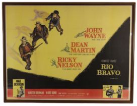 A UK quad cinema poster for RIO BRAVO (1959) starring John Wayne, Dean Martin, Ricky Nelson and