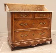 A French kingwood marble topped dressing chest/washstand, late 19th century, the mirror of waisted