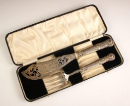 A cased Victorian silver Kings Pattern fish service, Martin, Hall and Co, Sheffield 1862, comprising