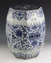 A Chinese blue and white opium stool of large proportions, late 19th or early 20th century, of