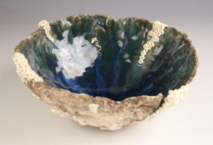 Jennifer Corfield (contemporary British), a studio pottery ‘Rock Pool’ bowl, the mottled blue glazed