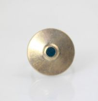 A Georg Jensen ring, the circular disc with raised teal coloured centre detail, upon plain