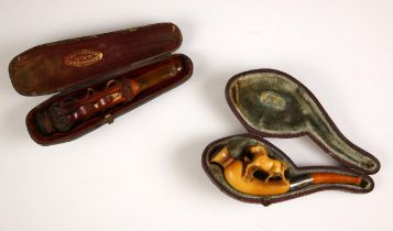 A Meershaum pipe, late 19th/early 20th century, carved with two horses to terminal, 11.5cm long,