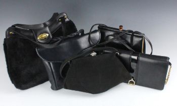 A 1930s style black suede Waldybag, with silver coloured and faux tigers eye clasp, maker's label to