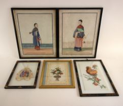 Chinese School (19th century), Pair of Gouaches on paper, Two full length portraits of female