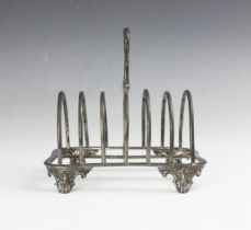 A Victorian silver toast rack, Hawkesworth, Eyre and Co, Sheffield 1950, the oval reeded