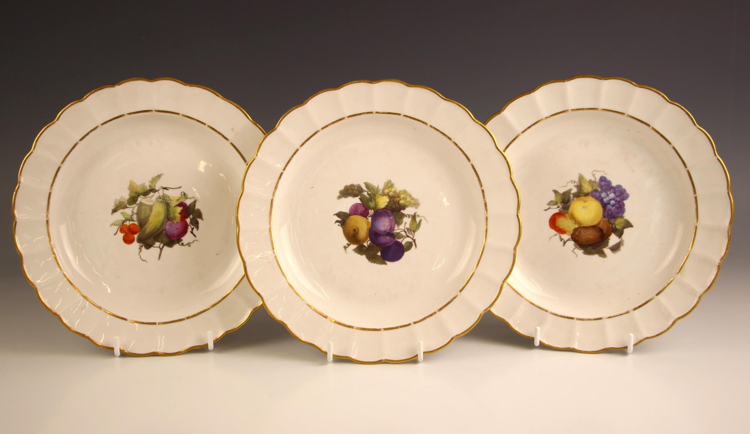 A set of three Derby porcelain cabinet plates from the Pepper Arden service, circa 1790,