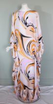 An Emilio Pucci jersey evening dress, stylised kaftan design, with knife pleated frill to all edges,